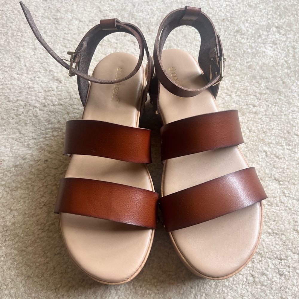 Brown Leather Platform Sandals